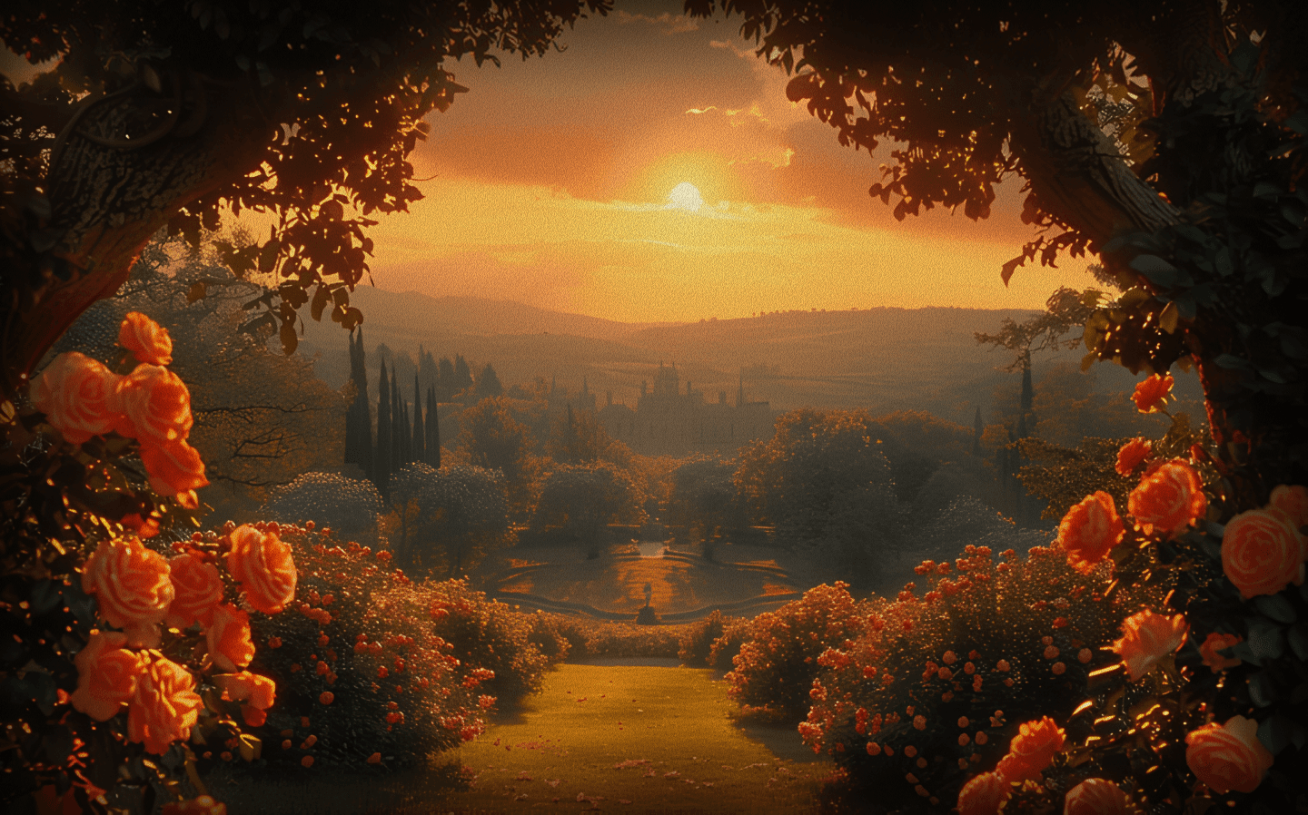 Etherlabz · warm sunset rose-garden hero, the studio's signature visual