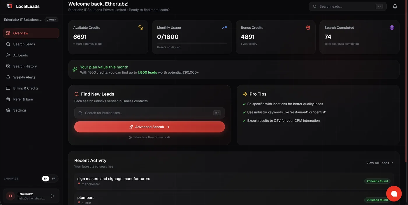 Lead dashboard