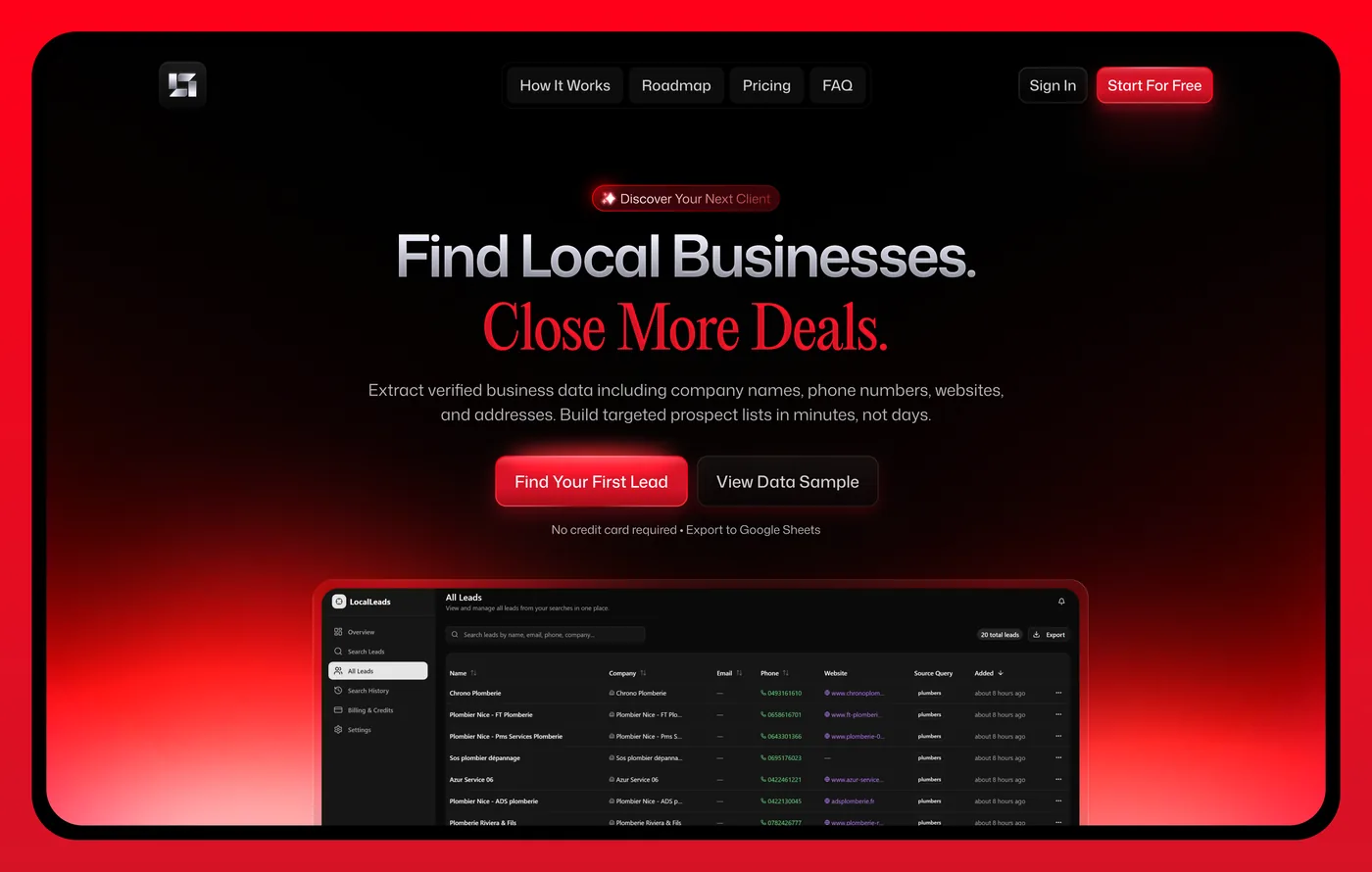 LocalLeads: Find local businesses. Close more deals.