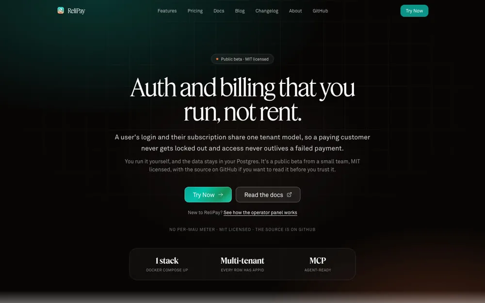 ReliPay: Auth & billing that you run, not rent.
